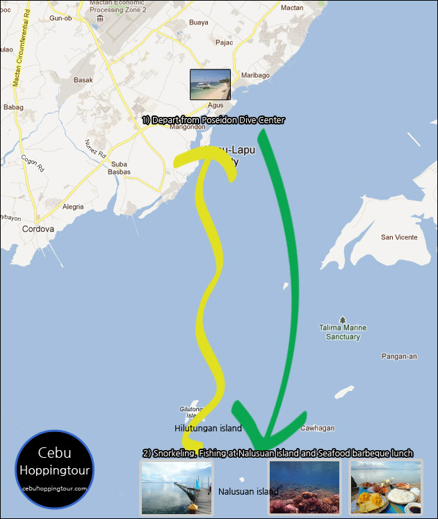 Cebu Nalusuan island Hopping tour course map